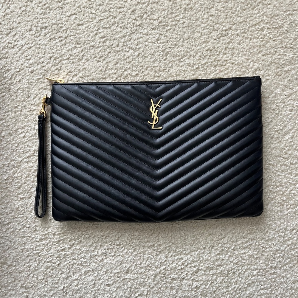 Saint Laurent YSL Monogram Large Pouch in Smooth Leather